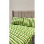 Juego De Sábanas Matrimonial Leonora Franela Planchada 2mts Verde Lima Rayada Verde/amarillo