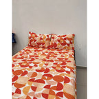 Juego De Sabanas Franela Mariol 100% Algodón Matrimonial Naranja Circular Naranja