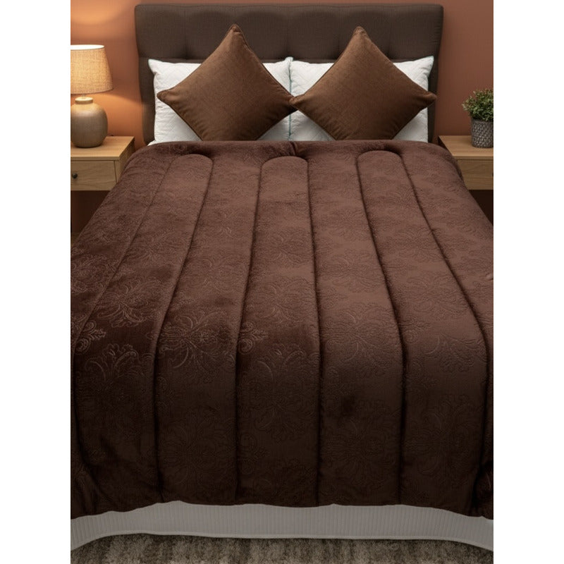 Cobertor Doble Vista Micro Grabado Amanecer Matrimonial Hojitas Naranjas Naranja