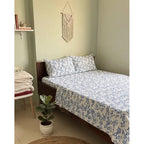 Juego De Sabanas Franela Mariol 100% Algodón Matrimonial Azul Claro Floresta Azul