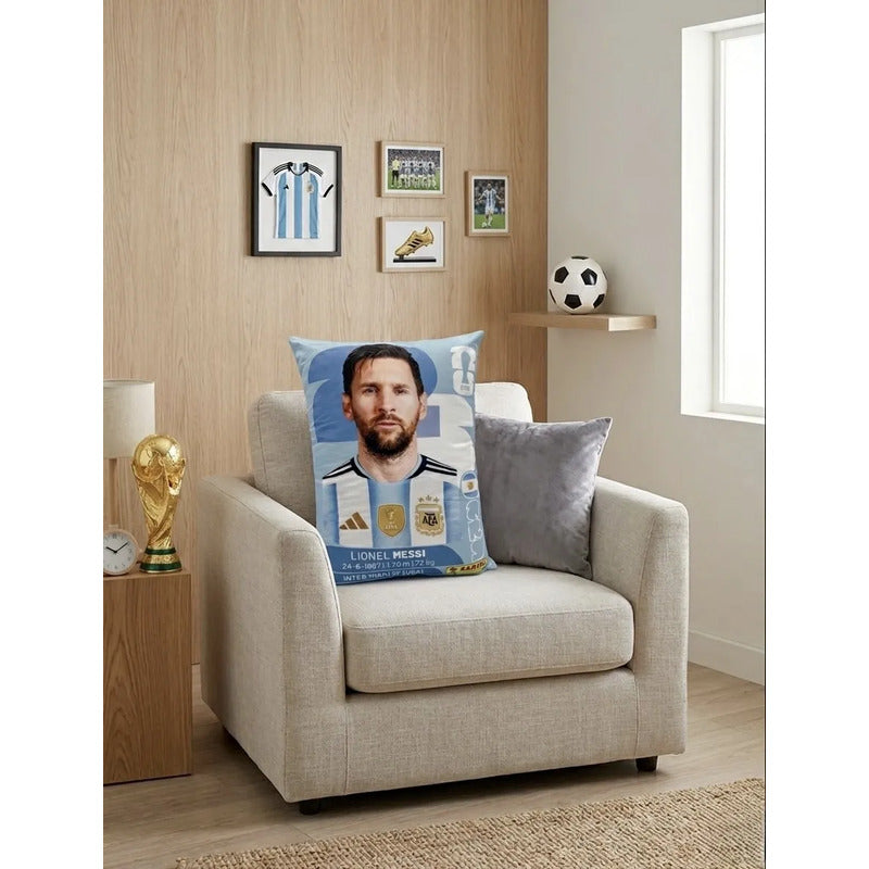 Almohada Providencia Grande De Panini Messi Super Esponjosa Azul Acero