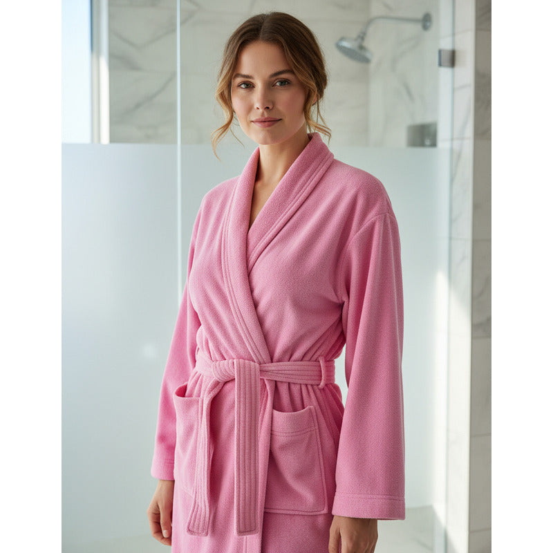 Bata De Baño Leonora Rasurada 100% Algodón Super Absorbente Rosa Pink M-l