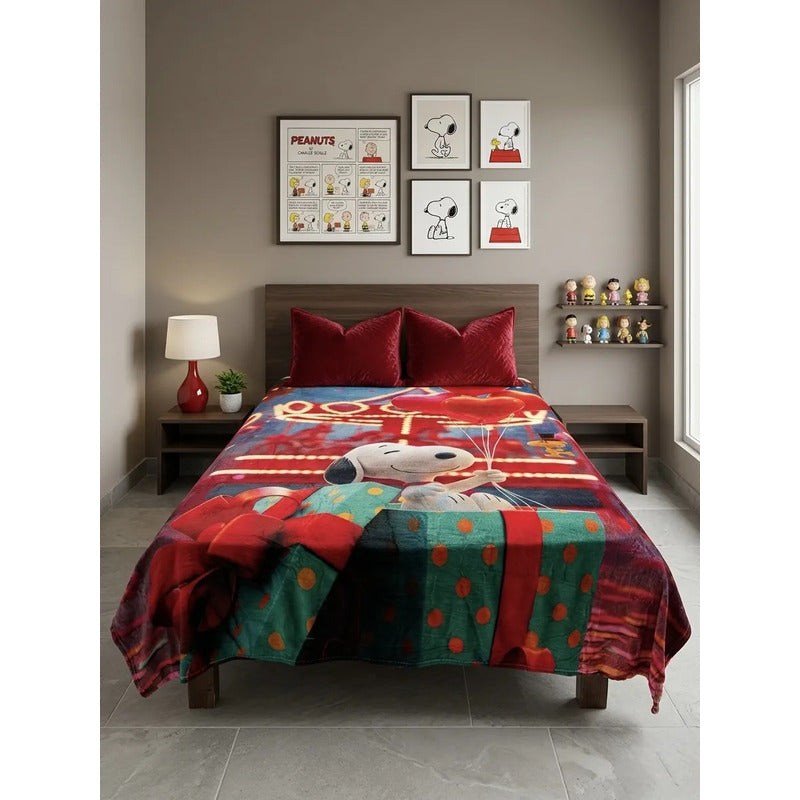 Frazada Matrimonial  Extra Suave Y Calientita Snoopy Regalo Rojo