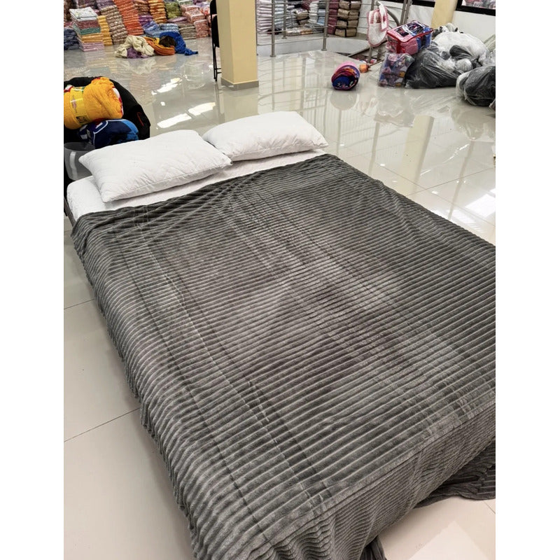 Cobertor Frazada Matrimonial Ligera Super Suave Y Calientita Rayado 700 G Gris