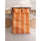 Sábana De Cajón Matrimonial +2 Fundas De Almohada Algodón Naranja Sol Y Luna Naranja