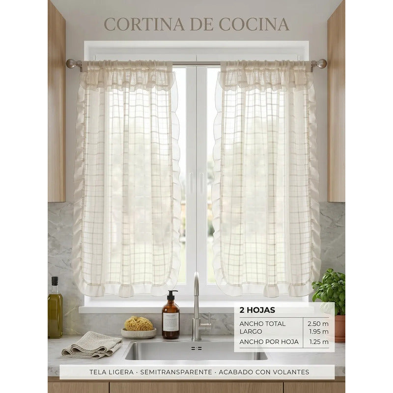Juego De Cortinas 2 Paneles 2.50x1.95 De Ventana Transparent Beige