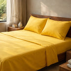 Juego De Sábanas Matrimonial Algodón Percal 144 Hilos-fresca Amarillo Lisa Suave Y Transpirable De Calidad Premium