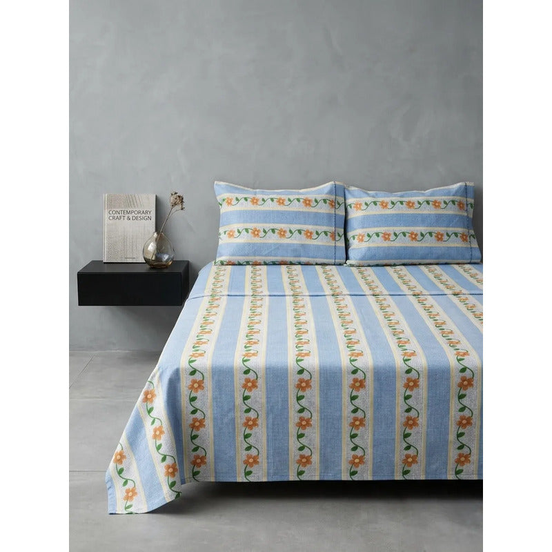 Juego De Sabana Matrimonial 100% Algodón Suaves Y Frescas Azul Acero Pétalo Pop Azul