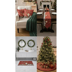 Kit Navideño: Camino De Mesa, Pie De Árbol, Fundas Y Tapete Rojo Santa Y Regalos