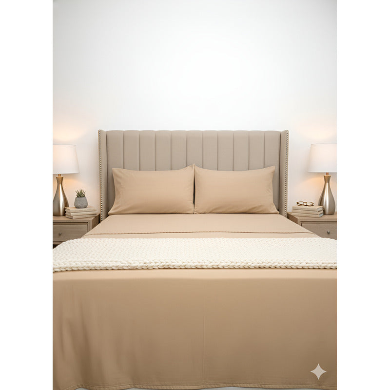 Juego De Sábanas Térmicas Polar Algodón Leonora Matrimonial Nude Beige Nude