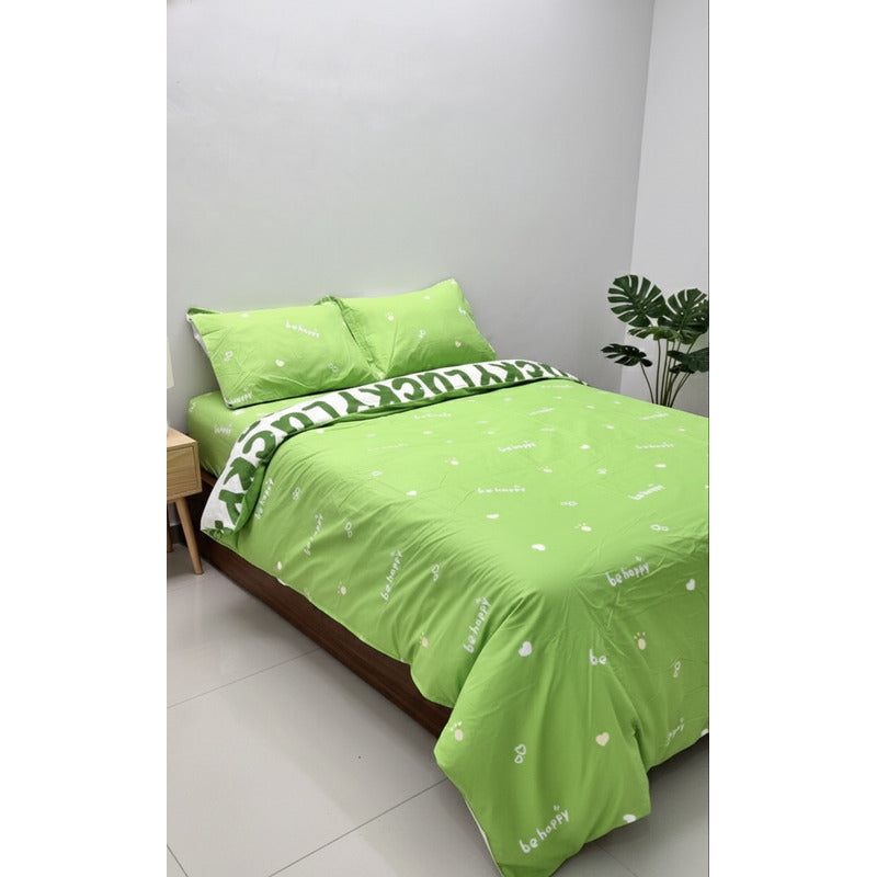 Edredón Premium Duvet Dos Vistas Matri Con Relleno Incluido Verde Corazón Monstruito Lucky Algodón Alta Densidad