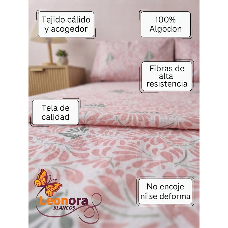 Sabana Hotelera Fátima 150 Hilos King Size -- Cajón Amplio Rosa Claro Mosaico Rosa