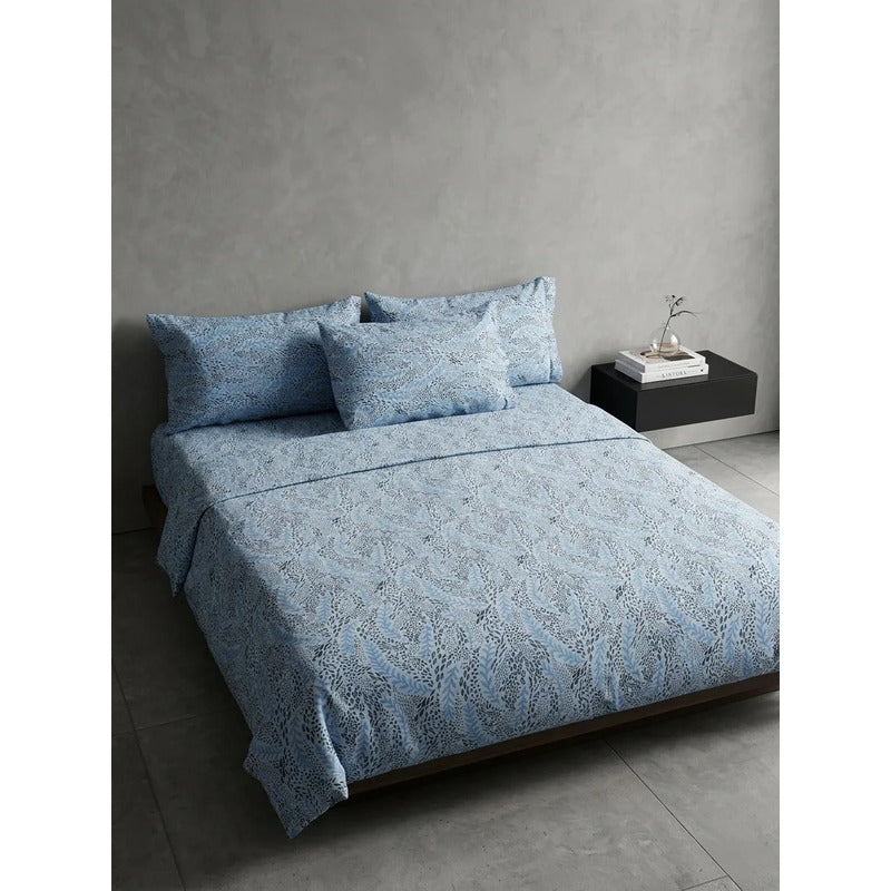 Sábana King  Bramante Cajón Amplio 100% Algodón Super Suave Azul Claro Mosaico Azul