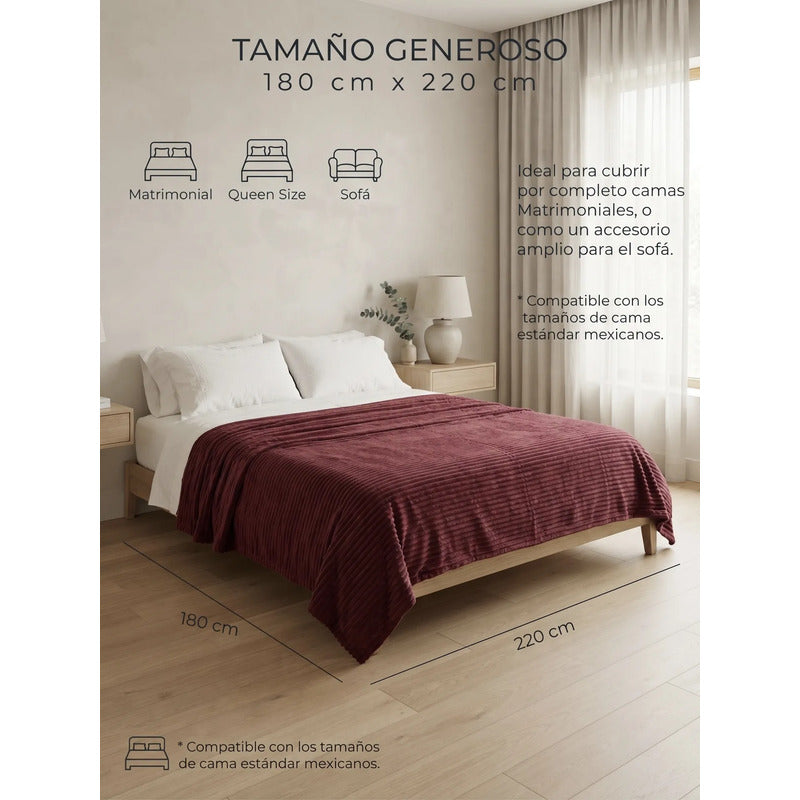 Cobertor Frazada Matrimonial Ligera Super Suave Y Calientita Rayado 700 G Bordó