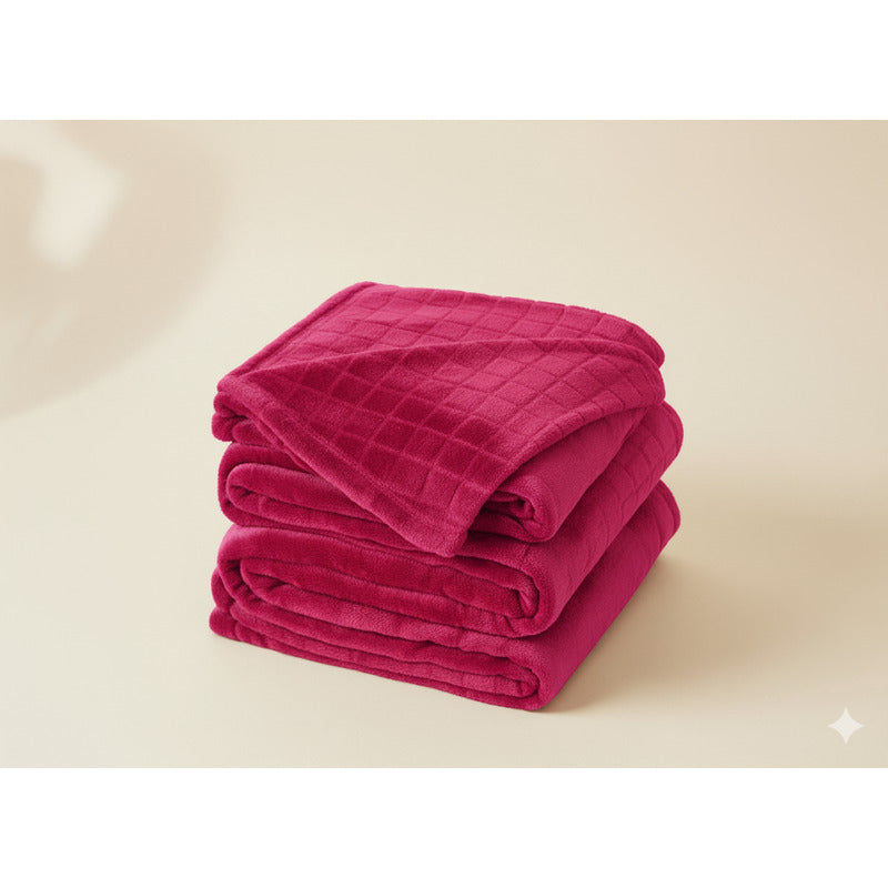 Frazada Térmica Leonora King Size Extra Suave- Micro Grabada Cuadros Rosa Rosa Chicle