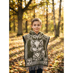 Jorongo Poncho Gaban Afelpado Infantil Artesanal Con Capucha Verde Claro Capibara 60x50