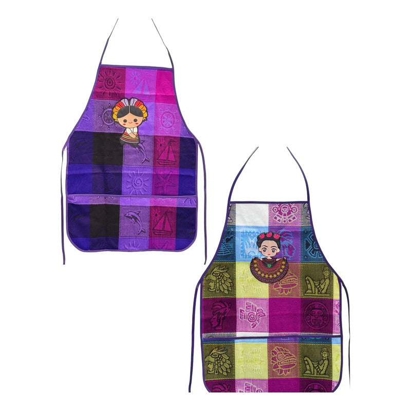 Delantal De Cocina Mexicano Estampado Tradicional Multicolor Pack De 3 Mandiles Surtidos