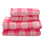 Juego De Sabanas Franela Mariol 100% Algodón Matrimonial Rosa Cuadro Flor Rosa