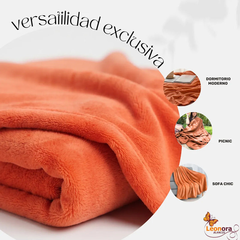 Cobertor Frazada Matrimonial Textura Durazno Lisa Calientita Mandarina Lisa 700 G Naranja