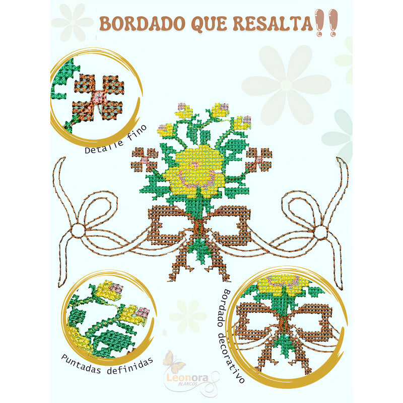 Sabana Matrimonial Lisa Bordada 100% Algodón-diseño Elegante Celeste Ramito Bordado