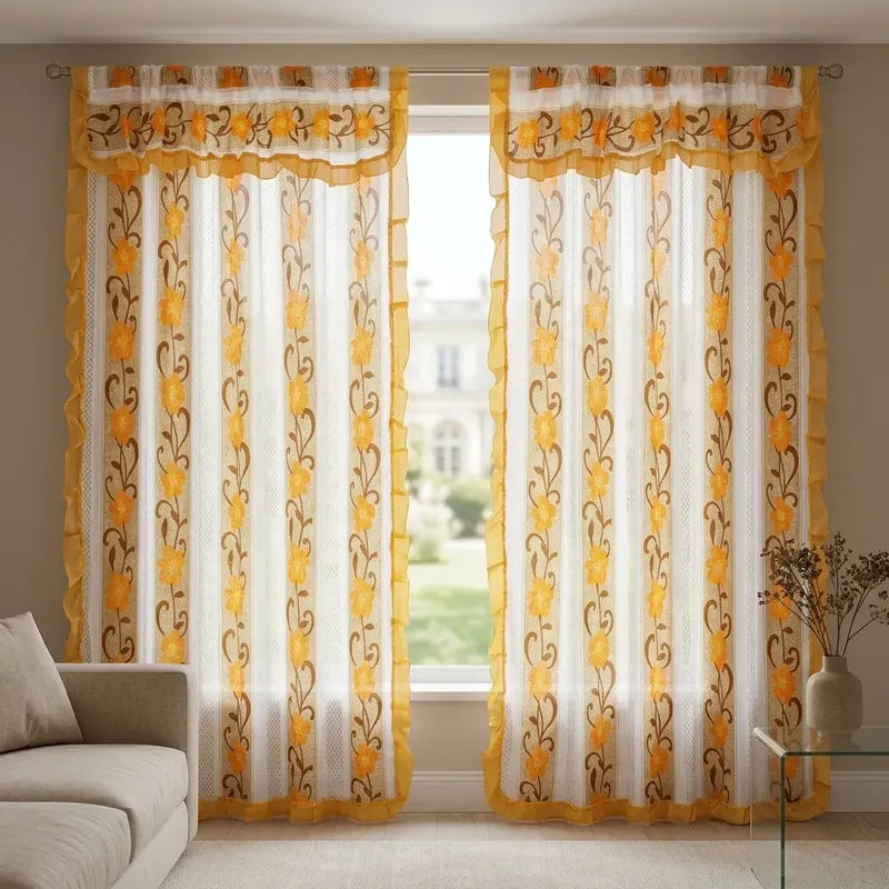Cortinas Estampadas Para Ventana Con Forro Interior 2.9x2m Naranja