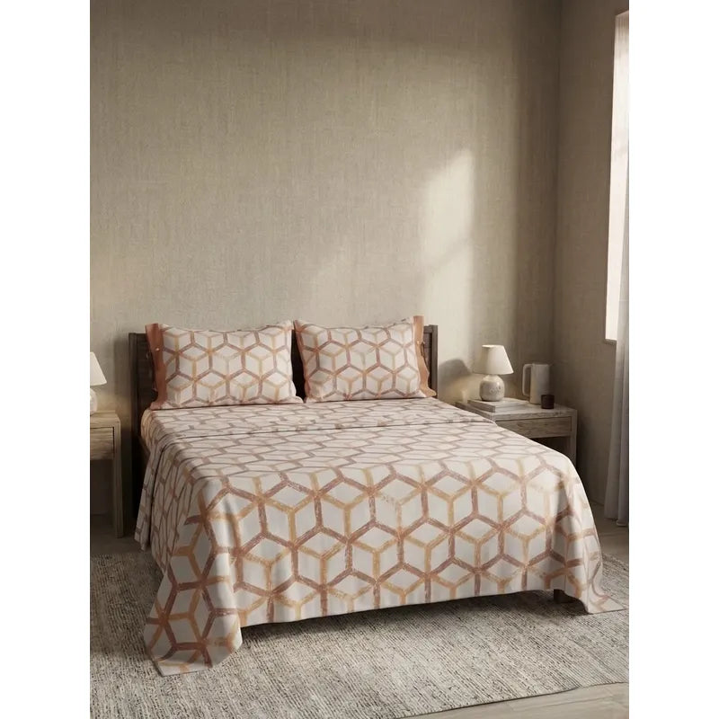 Juego Sabanas Matrimonial Amacener 100% Algodón Cajón Alto Naranja Claro Rombo Naranja