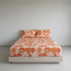 Sábana De Cajón Matrimonial +2 Fundas De Almohada Algodón Naranja Circular Naranja