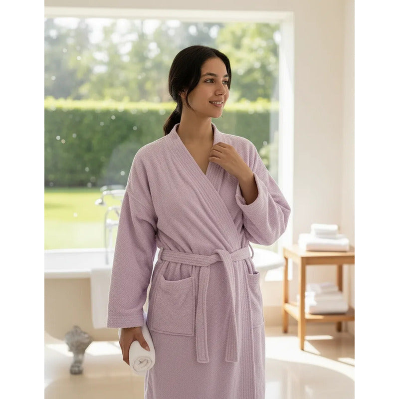 Bata De Baño Unisex 100% Algodón Suave, Absorbente Y Cómoda Rosa Lisa Rosa Pálido M-l