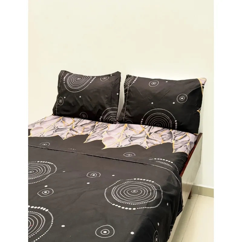 Juego De Sabana Matrimonial Leonora Tacto Suave Y Fresco Negro Circular Pop