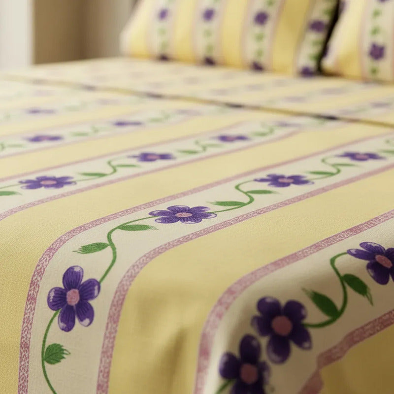 Juego De Sabana Matrimonial 100% Algodón Suaves Y Frescas Amarillo Pétalo Pop Amarilla