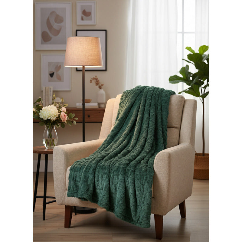 Frazada Leonora Matrimonial Extra-suave Grabado Hd Acogedora Cadena Verde Verde Oscuro
