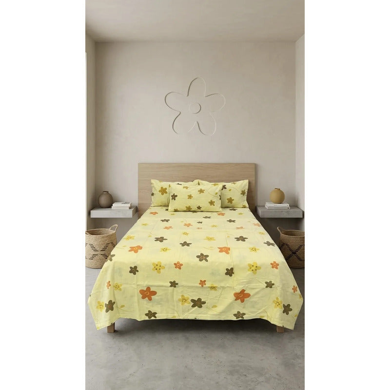 Juego De Sabanas Franela Mariol 100% Algodón King Size Amarillo Bloom Amarillo