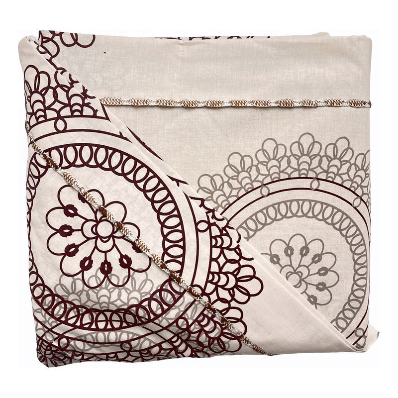 Juego De Sábanas Individual Leonora Percal Algodón 144 H. Suela Mandala Beige