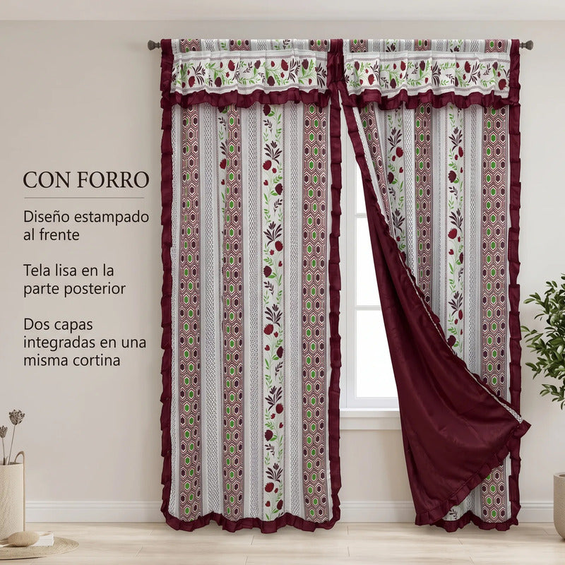 Cortinas Estampadas Para Ventana Con Forro Interior 2.9x2m Terracota