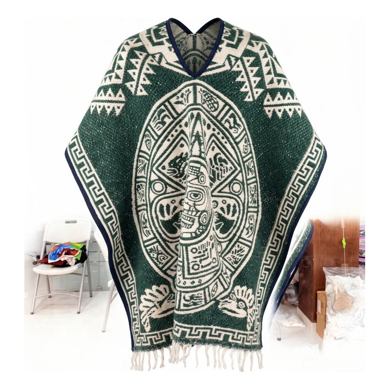 Jorongo Poncho Gaban Afelpado Unitalla Artesanal Grande Verde Guerrero Aguila 1mx1m