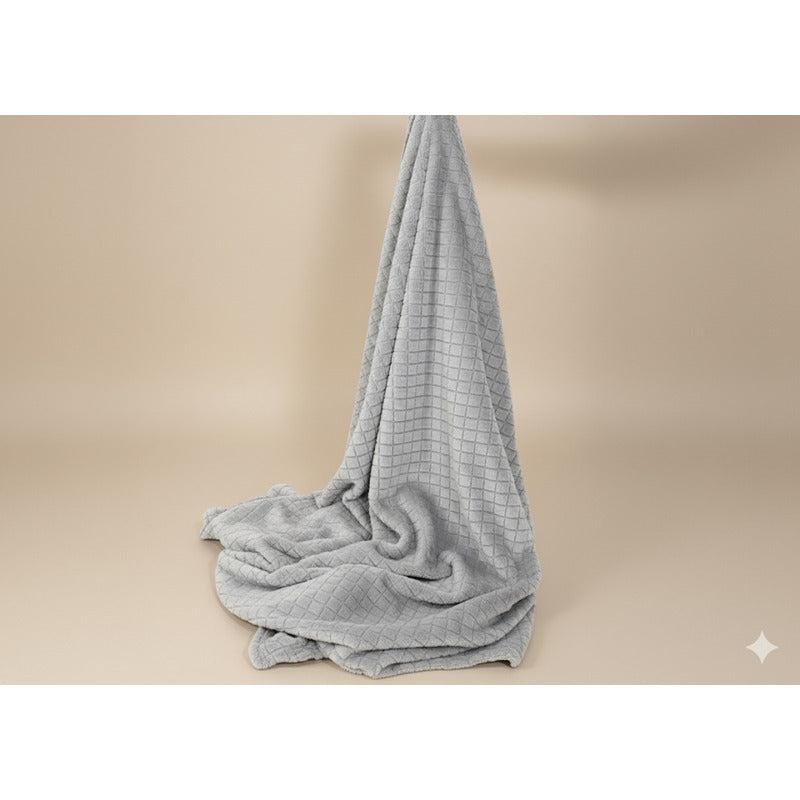 Frazada Térmica Leonora King Size Extra Suave- Micro Grabada Cuadros Gris Gris