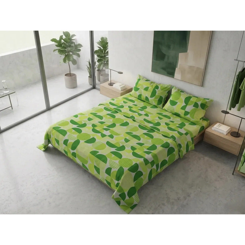 Juego De Sabana Matrimonial 100% Algodón Suaves Y Frescas Verde Lima Circular Verde