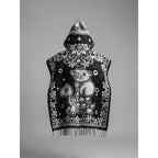 Jorongo Poncho Gaban Afelpado Infantil Artesanal Con Capucha Negro Capibara 60x50