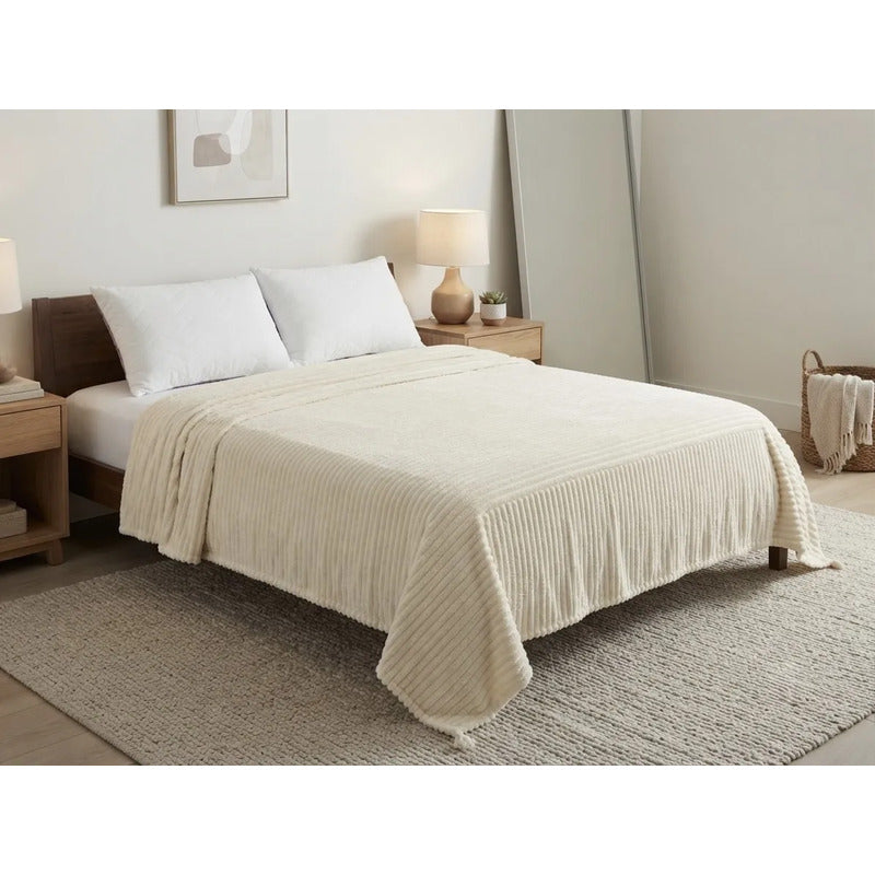 Cobertor Frazada Matrimonial Ligera Super Suave Y Calientita Rayado 700 G Beige