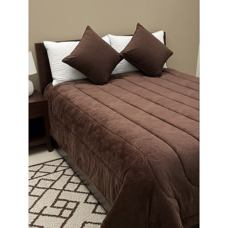 Cobertor Doble Vista Micro Grabado Amanecer Matrimonial Leopardos Marrón Claro