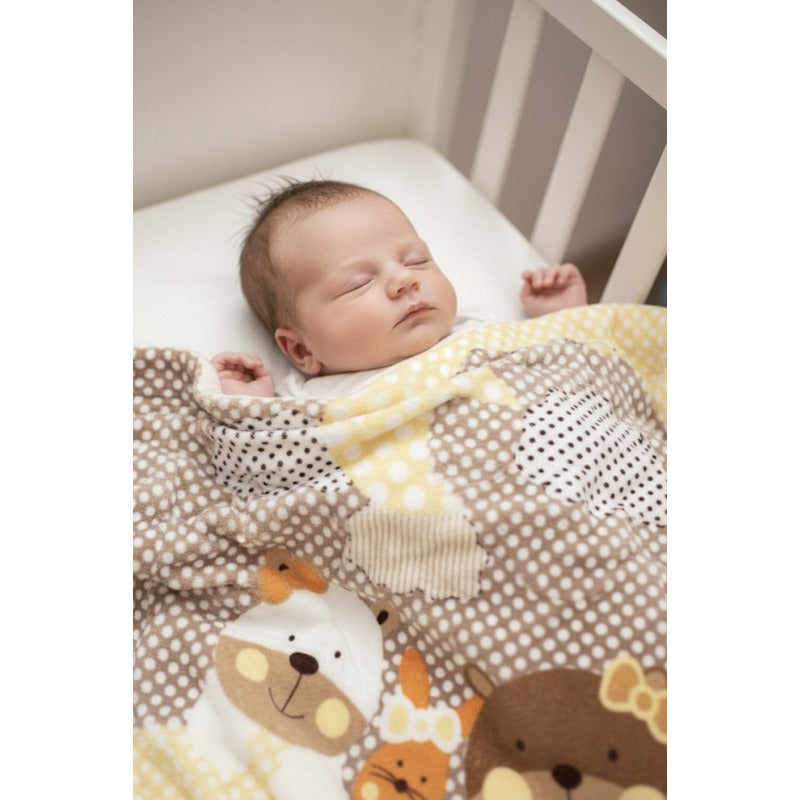 Cunero Baby Plus Leonora Para Bebe Térmico Y Super Suavecito Ositos Y Mono Marrón Claro