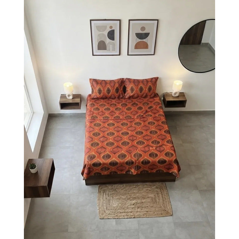 Juego De Sabana Matrimonial Leonora Tacto Suave Y Fresco Naranja Oscuro Red Prisma