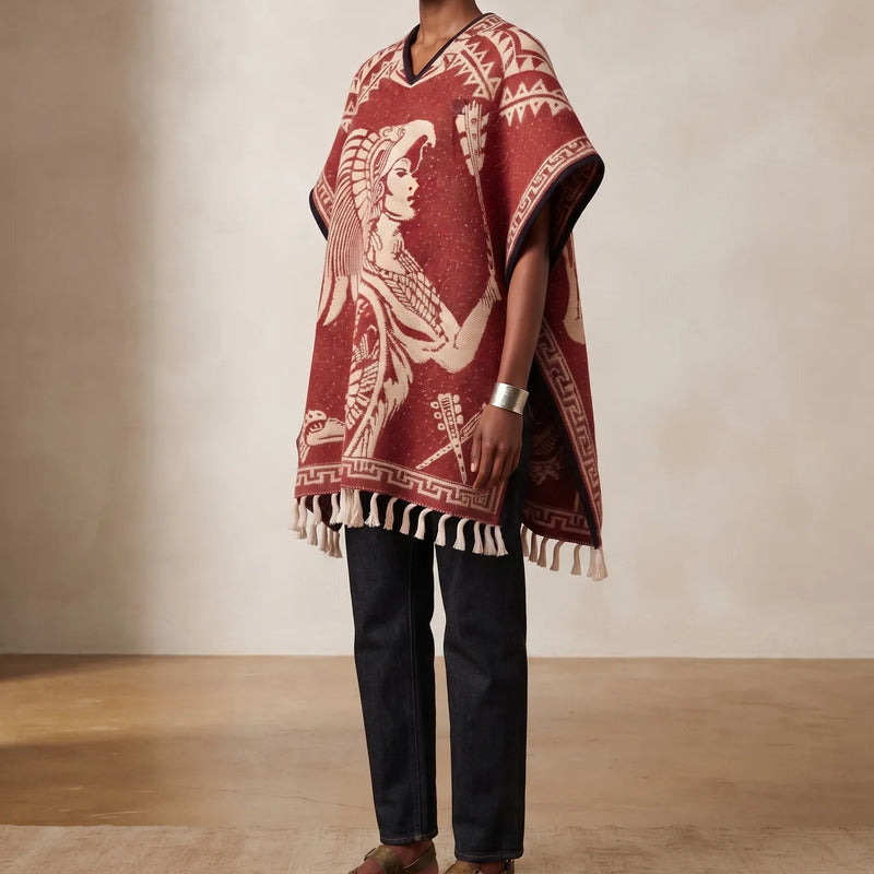 Jorongo Poncho Gaban Afelpado Unitalla Artesanal Grande Rojo Guerrero Aguila 1mx1m
