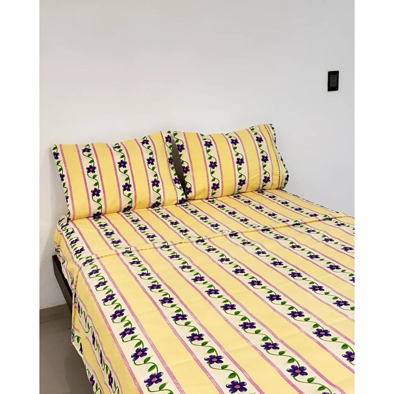 Juego De Sabana Matrimonial 100% Algodón Suaves Y Frescas Amarillo Pétalo Pop Amarilla