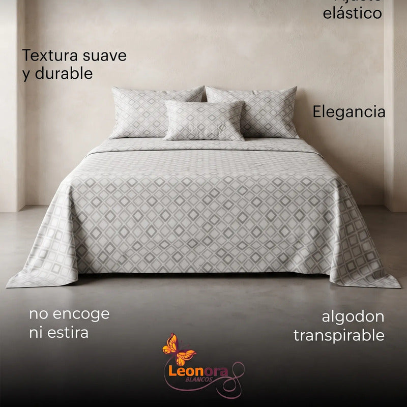Juego De Sábanas Térmicas Polar Algodón King Size Invernal Gris Geome Grey