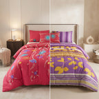 Edredon King Size Doble Vista +3 Cojines Decorativos Algodón Rosa/lina Floreado