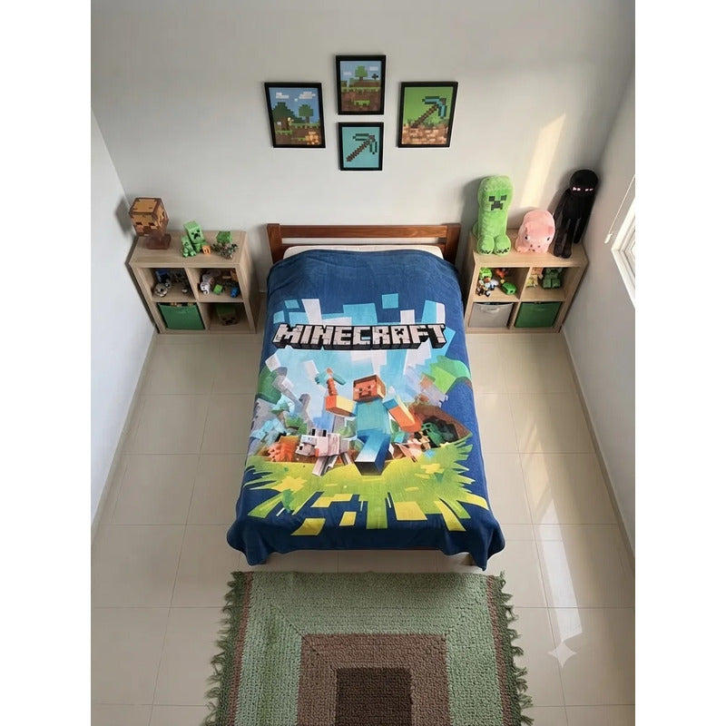 Frazada Matrimonial Providencia De Minecraft Batalla Minecraft 700 G Azul