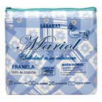 Juego De Sabanas Franela Mariol 100% Algodón Matrimonial Azul Acero Cuadro Flor Azul
