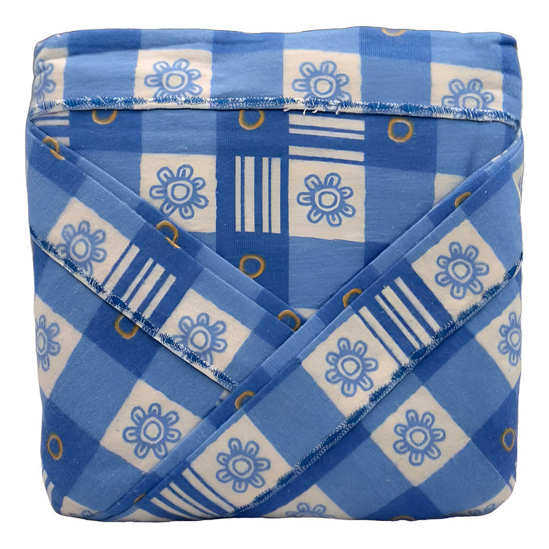 Juego De Sabanas Franela Mariol 100% Algodón Matrimonial Azul Acero Cuadro Flor Azul