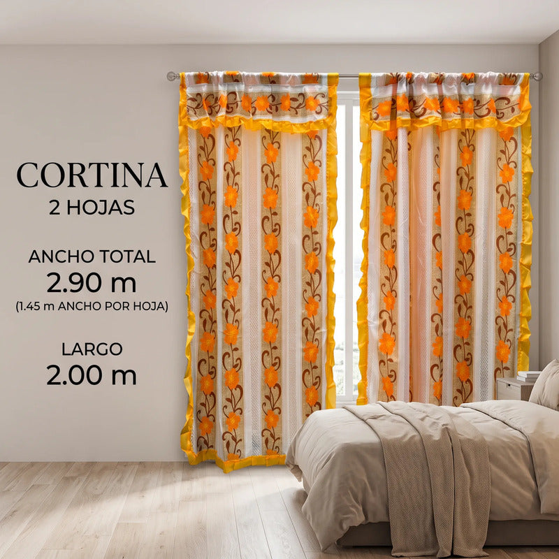 Cortinas Estampadas Para Ventana Con Forro Interior 2.9x2m Naranja